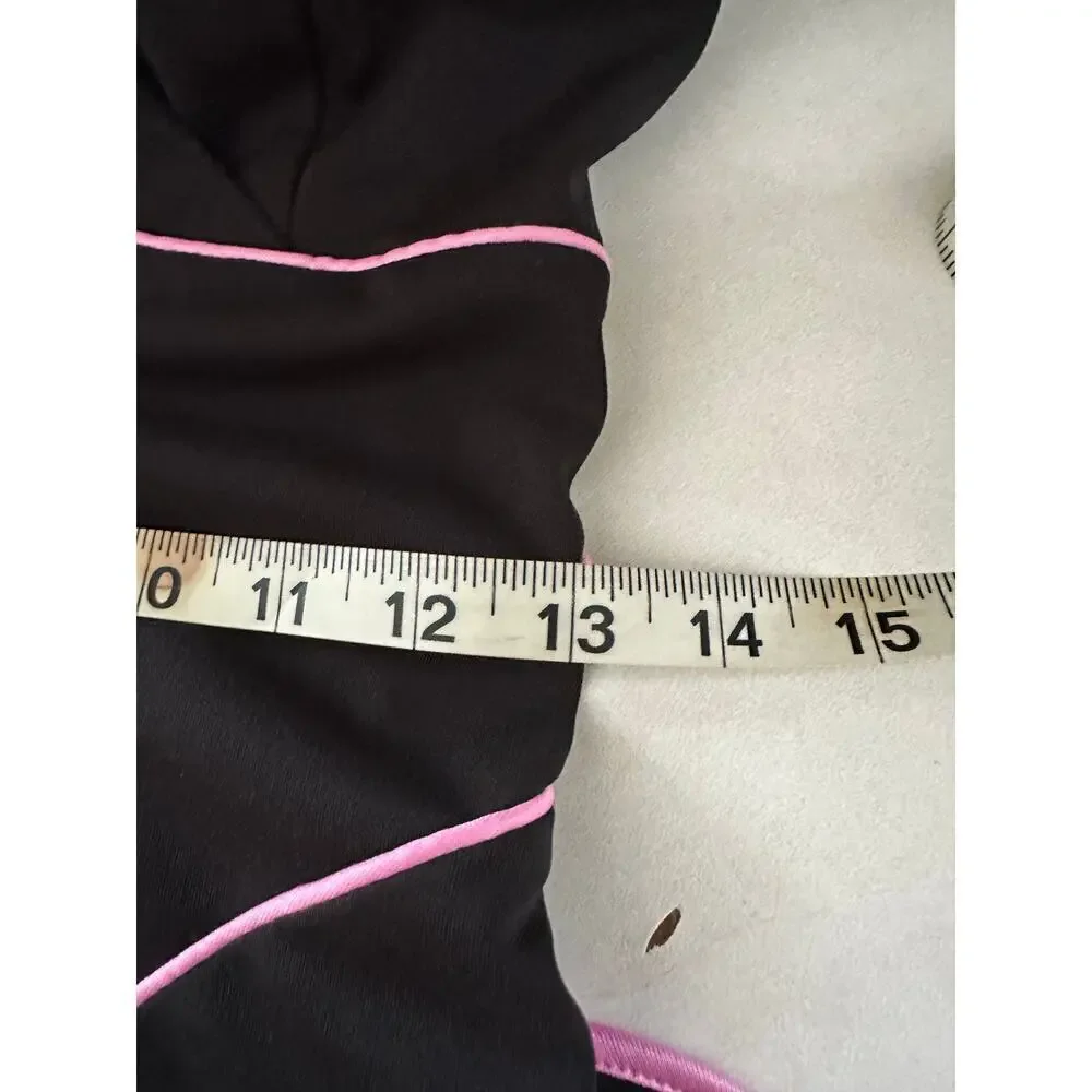 Vintage 90s Womens Black Halter Dress Ruffles Pink Trim
